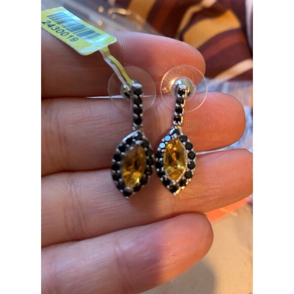 Sterling silver citrine and onyx (or black spinel) earrings NWT - Picture 2 of 9